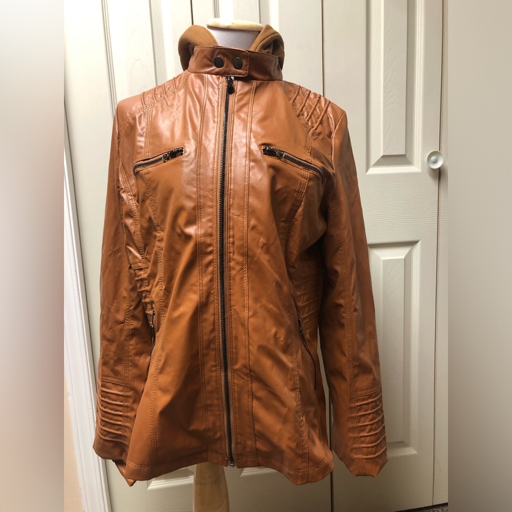 Size large Loveudear caramel coloured faux leather jacket